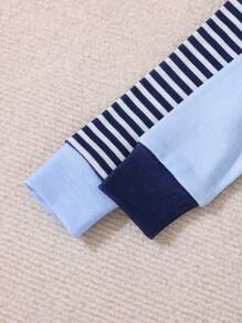 4pcs Baby Boy Panda Stripe Print Long Sleeve Casual Two-Piece Pajama Set Snug Fit - Blue - View 8