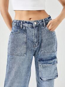 EURMUSE Women Low Waist Cargo And Wide Leg - Blue - View 6