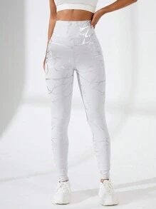 SHEIN Sport Studio High Waist Yoga Pants With Gold Foil Printed, Personalized And Sexy, Sports And Leisure Body Shaping Yoga Leggings