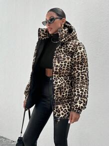 EURMUSE Stylish Leopard Printed, Premium Quality Keep Warm Feature Puffer Winter Coat