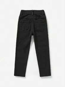 SHEIN Young Boy Ripped Washed Casual Jeans Black Cargo Jeanskids Black Jeansblack Jeans For Boys