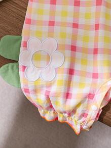 Baby Girls Plaid Print Romper - Orange - View 3