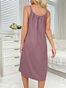 SHEIN Solid Color Women's Homewear Lounge Dress, Moo Moo - Dusty Pink - View 2