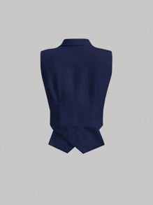SHEIN MOD Concert Date Night Tops Women's Lapel Double Breasted Vest Suit Jacket Back To School Outfits Old Money Style In Fall/Winter - Navy Blue - View 2