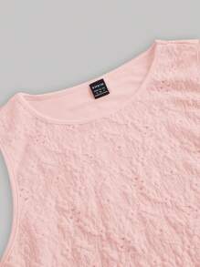 SHEIN MOD 米色針織提花圓領女背心和不對稱粉色女裙套裝 - 粉色 - 查看 3