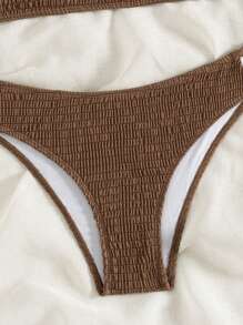 SHEIN Swim 2026 Spring/Summer Women's Brown Backless Sexy Vacation Side High Cut Bikini Swimsuit 2 Pieces Set - Coffee Brown - View 6