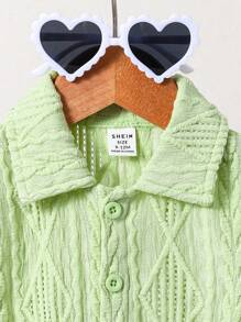 嬰兒女孩全色系簡約日常短袖上衣 - 綠色 - 查看 3