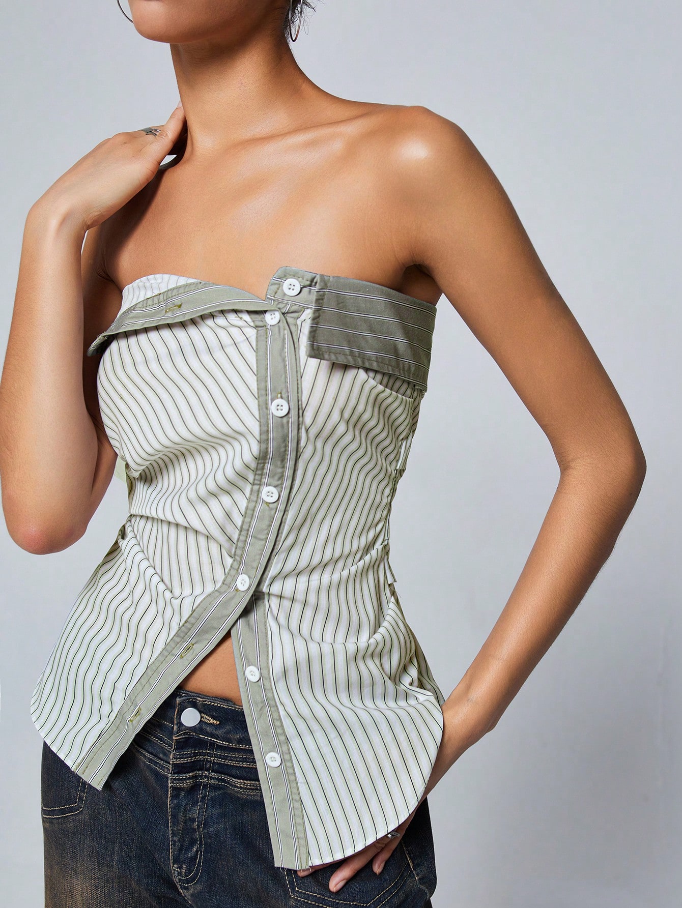 Striped button tube top