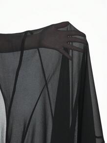 ROMWE Professional Gothic Style Women's See-Through Shirt Dress With Thigh-High Slit - Black - View 7
