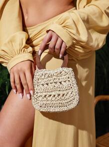 SHEIN SXY 女士，女式手提包，草编包，时尚，优雅，简约，个性化，适合海滩、度假、假日、夏季、海边，非常适合海滩度假、旅行、购物和度假必需品