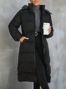 EURMUSE Petite Women's Hooded Padded Jacket - Black - View 5