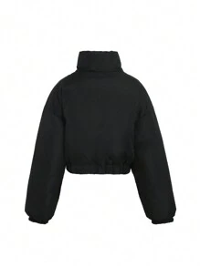 DAZY Women's Stand Collar Short Padded Coat With Pockets, Winter ,Winter Women Clothes,Winter Coat Women Jacket - Black - View 10