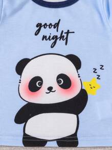 4pcs Baby Boy Panda Stripe Print Long Sleeve Casual Two-Piece Pajama Set Snug Fit - Blue - View 7