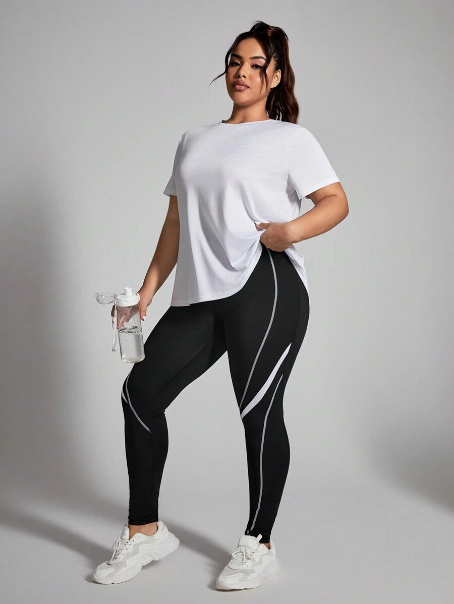Gameset SHEIN Sport Plus Size Women's Simple Daily Short Sleeve Top And Long Pants Sports Suit Workout Women Sets - Multicolor - View 1
