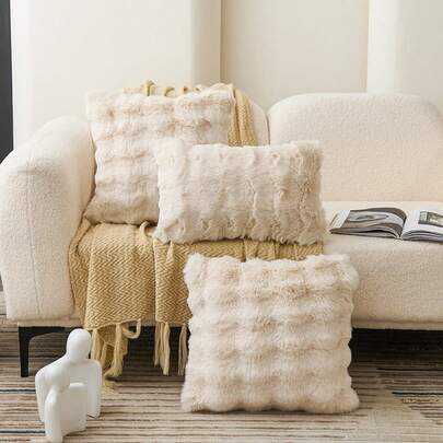 1件骆驼图案装饰仿毛皮抱枕套（不含枕芯），现代法兰绒绒面抱枕套，拉链封口，适用于家居、沙发、客厅