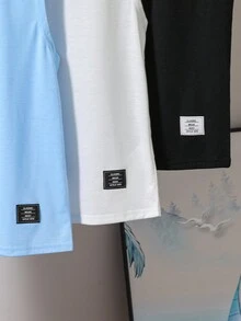 SHEIN 3pcs/Set Tween Boy Casual Street Style Solid Color Letter Graphic Crew Neck Loose Fit Sleeveless Knit Tank Top, 3 Colors,Kids - Baby Blue - View 4