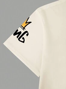 Manfinity Hypemode Maglietta a spalla bassa grafica e slogan di cartoni animati da uomo oversize