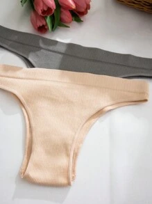 14入組女士無縫實色肋紋三角褲 - 彩色 - 查看 5