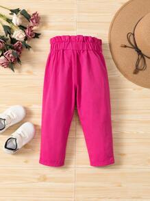 Baby Girls' Casual Cone-Shaped Jeans With High-Rise Ruffled Waist - Hot Pink - View 2