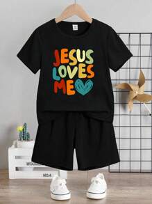 2 piezas Conjunto informal diario de bebé niño con estampado de diseño sencillo y divertido, primavera/verano