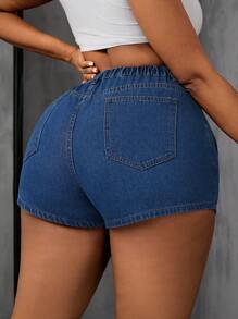 Slaydiva Plus Size Women's Denim Asymmetrical Skort, Comfortable And Casual - Blue - View 3
