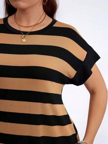 SHEIN LUNE Vestido casual de talla grande para mujer con mangas de murciélago cortas y corte holgado a rayas, ideal para el verano