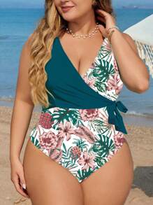 SHEIN Swim Curve Đồ bơi một mảnh in hình nhiệt đới cỡ lớn dành cho kỳ nghỉ ở bãi biển, mùa hè - Nhiều màu - Xem 6