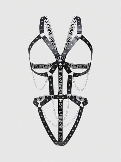 Grunge Punk Chic & Sexy Metal Chain Women's Bodysuit With Iron Chain Accessories