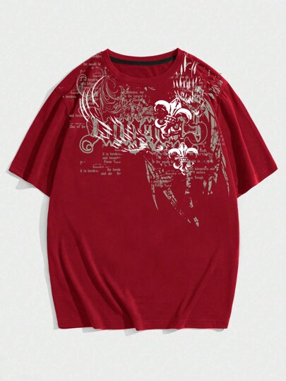 Goth T-shirt casual à manches courtes col rond avec slogan imprimé pour hommes, école