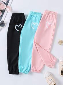 SHEIN 3pcs Young Girls' Heart Printed Simple Daily Culottes Chic Outfits For Autumn/Winter - Multicolor - View 1