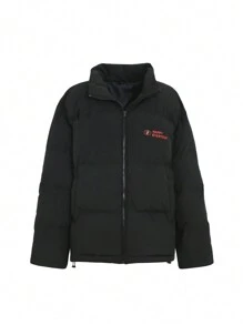 DAZY Winter Men's Padded Coat With Letter Print Jacket - Black - View 5