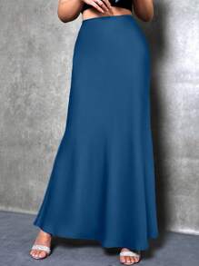 Glamine Women's Solid Color Simple Daily Wear A-Line Skirt - Blue - View 6