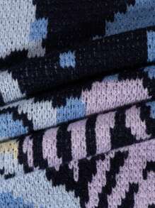 ANDREILEE Cartoon Character & Letter Graphic Ombre Print Casual Loose Fit Crew Neck Long Sleeve Knit Sweater, Suitable For Spring, Autumn, Winter - Blue - View 8