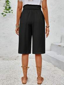 SHEIN LUNE Women's Solid Color Straight-Legged Vacation And Leisure Long Pants - Black - View 2