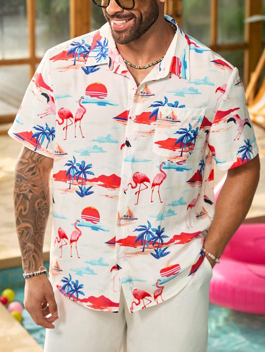 Manfinity Homme Áo sơ mi ngắn tay cổ bẻ cỡ lớn dành cho nam - Nhiều màu - Xem 1