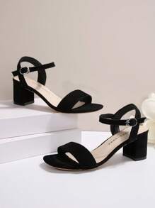 女士舒適高跟涼鞋，白色新娘鞋，夏季鞋履，女式開放式踝帶粗跟高跟鞋 - 黑色 - 查看 6