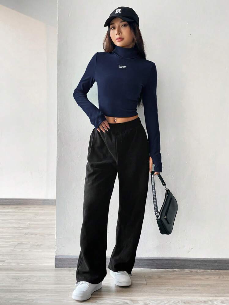 SHEIN EZwear Maglietta da donna in maglia blu navy | SHEIN ALIA
