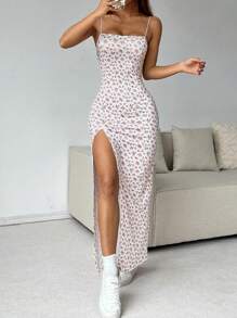 SHEIN EZwear 女式夏季休閑高衩迷你小花吊帶裙 - 彩色 - 查看 3