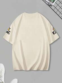 Manfinity Hypemode Maglietta a spalla bassa grafica e slogan di cartoni animati da uomo oversize
