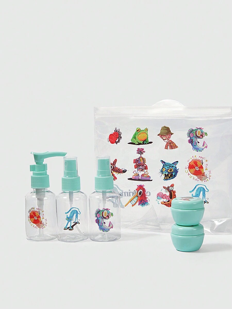 GAWX Set de botellas de contenedor recargable con gráficos de dibujos animados, ideal para vacaciones - Multicolor - Ver 1