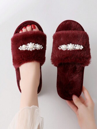 秋冬女士毛绒室内珍珠毛绒拖鞋，女士家居拖鞋，圣诞节
