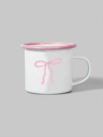 Kawaii Cute Pink Bordered Bow Cup, Perfect For Coffee, Breakfast, Milk Tea, Soda, Water, Souvenir