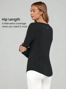 GLOWMODE Ribbed Modal Simple Life Long-Sleeve Hip Length Top With Thumbhole - Black - View 2