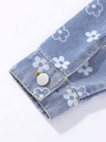 Girls' Lovely Flower Patterned Retro Jacket For Outerwear, Jeans Match - Light Wash - View 7