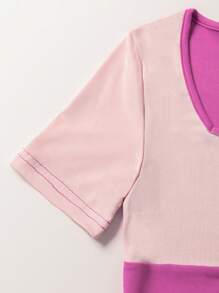 INAWLY 女士夏季短袖彩色拼接甜心領短款上衣T恤