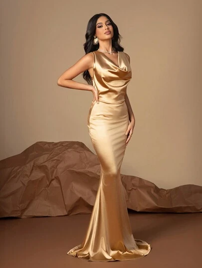 Rochie elegantă, mulată, cu spate decoltat, de culoare solidă, cu fermoar lateral, potrivită pentru petrecerea de Ziua Îndrăgostiților, 1 buc.