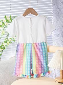 Baby Girl Casual Striped Colorblock Ruffle Romper, Summer - White - View 2