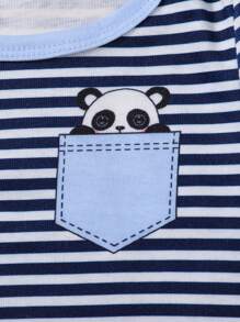 4pcs Baby Boy Panda Stripe Print Long Sleeve Casual Two-Piece Pajama Set Snug Fit - Blue - View 4