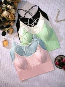 Conjunto de 5 sostenes de talla grande para uso diario con almohadilla para el pecho y tirantes cruzados para los hombros