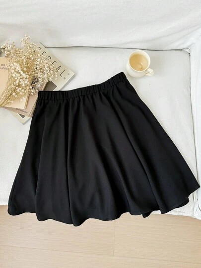 SHEIN Tween Girl 加大码通勤休闲春夏编织纯色裙子